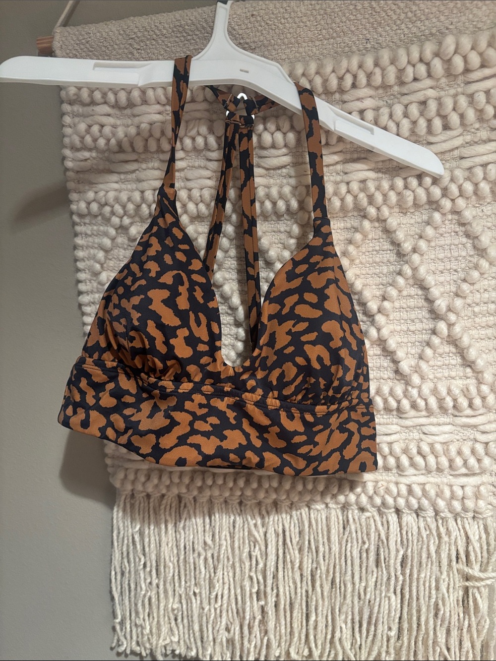 Leopard-Print Halter Bikini Top in Brown & Black
